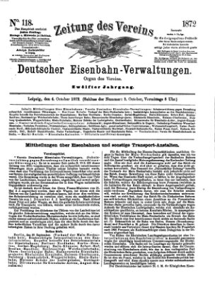 Zeitung des Vereins Deutscher Eisenbahnverwaltungen (Eisenbahn-Zeitung) Freitag 4. Oktober 1872