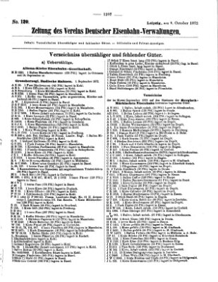 Zeitung des Vereins Deutscher Eisenbahnverwaltungen (Eisenbahn-Zeitung) Mittwoch 9. Oktober 1872