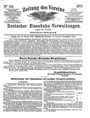 Zeitung des Vereins Deutscher Eisenbahnverwaltungen (Eisenbahn-Zeitung) Freitag 18. Oktober 1872