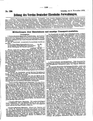 Zeitung des Vereins Deutscher Eisenbahnverwaltungen (Eisenbahn-Zeitung) Montag 4. November 1872