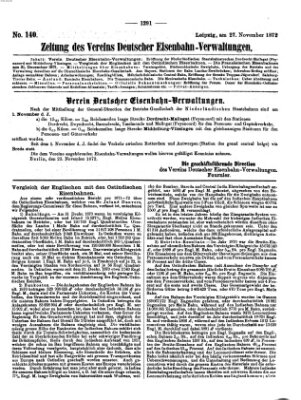 Zeitung des Vereins Deutscher Eisenbahnverwaltungen (Eisenbahn-Zeitung) Mittwoch 27. November 1872