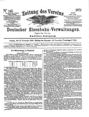 Zeitung des Vereins Deutscher Eisenbahnverwaltungen (Eisenbahn-Zeitung) Freitag 13. Dezember 1872