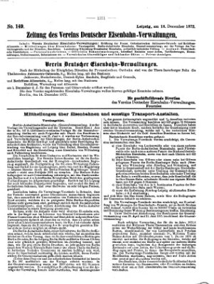 Zeitung des Vereins Deutscher Eisenbahnverwaltungen (Eisenbahn-Zeitung) Mittwoch 18. Dezember 1872