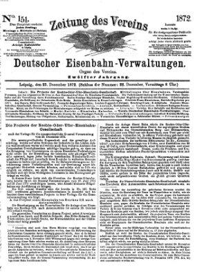 Zeitung des Vereins Deutscher Eisenbahnverwaltungen (Eisenbahn-Zeitung) Montag 23. Dezember 1872