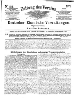 Zeitung des Vereins Deutscher Eisenbahnverwaltungen (Eisenbahn-Zeitung) Montag 30. Dezember 1872