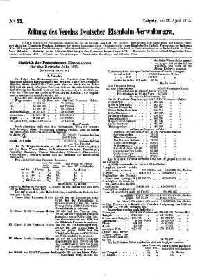 Zeitung des Vereins Deutscher Eisenbahnverwaltungen (Eisenbahn-Zeitung) Montag 28. April 1873