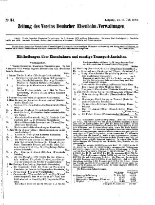 Zeitung des Vereins Deutscher Eisenbahnverwaltungen (Eisenbahn-Zeitung) Montag 14. Juli 1873