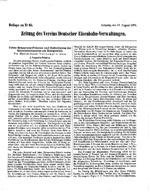 Zeitung des Vereins Deutscher Eisenbahnverwaltungen (Eisenbahn-Zeitung) Montag 18. August 1873