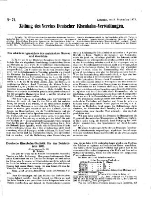 Zeitung des Vereins Deutscher Eisenbahnverwaltungen (Eisenbahn-Zeitung) Montag 8. September 1873