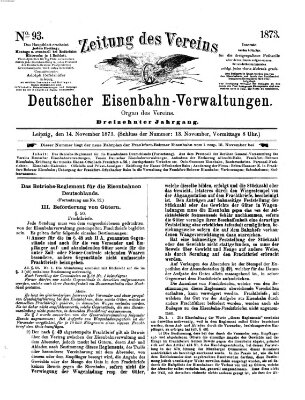 Zeitung des Vereins Deutscher Eisenbahnverwaltungen (Eisenbahn-Zeitung) Freitag 14. November 1873