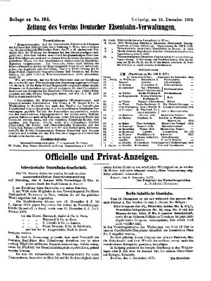 Zeitung des Vereins Deutscher Eisenbahnverwaltungen (Eisenbahn-Zeitung) Montag 15. Dezember 1873