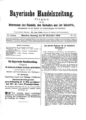 Bayerische Handelszeitung Samstag 27. Dezember 1873