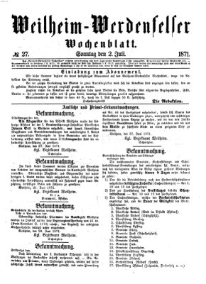 Weilheim-Werdenfelser Wochenblatt Sonntag 2. Juli 1871