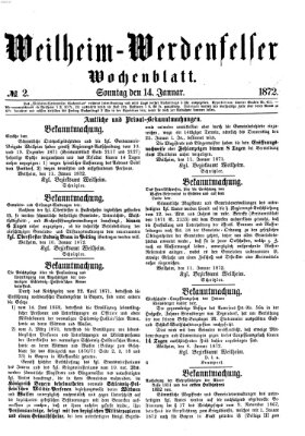 Weilheim-Werdenfelser Wochenblatt Sonntag 14. Januar 1872