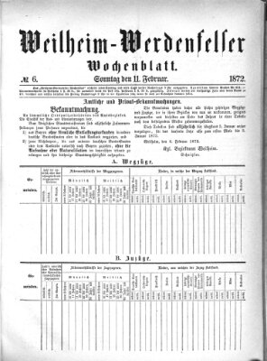 Weilheim-Werdenfelser Wochenblatt Sonntag 11. Februar 1872