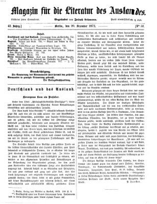Magazin für die Literatur des Auslandes Samstag 20. Dezember 1873