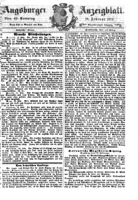 Augsburger Anzeigeblatt Sonntag 18. Februar 1872