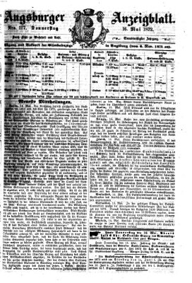 Augsburger Anzeigeblatt Donnerstag 16. Mai 1872