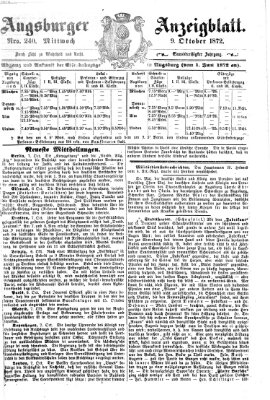 Augsburger Anzeigeblatt Mittwoch 9. Oktober 1872