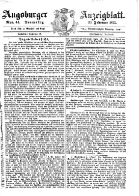 Augsburger Anzeigeblatt Donnerstag 20. Februar 1873