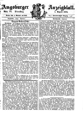 Augsburger Anzeigeblatt Dienstag 1. April 1873