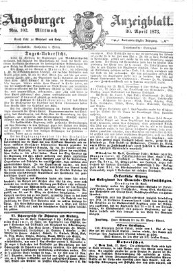 Augsburger Anzeigeblatt Mittwoch 30. April 1873