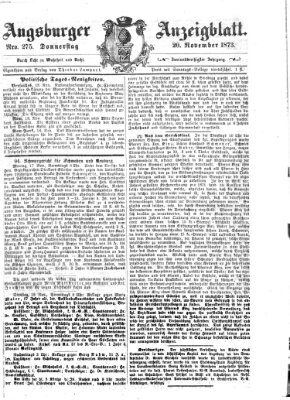 Augsburger Anzeigeblatt Donnerstag 20. November 1873