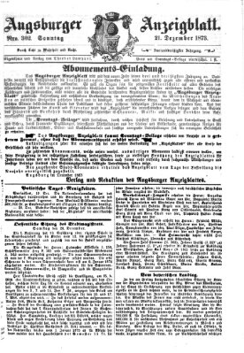 Augsburger Anzeigeblatt Sonntag 21. Dezember 1873