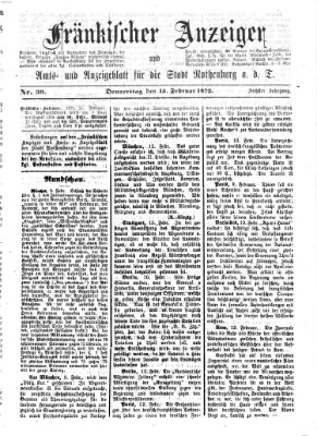 Fränkischer Anzeiger Donnerstag 15. Februar 1872