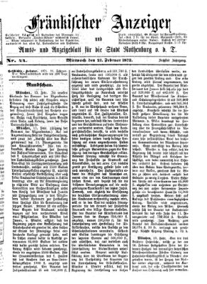 Fränkischer Anzeiger Mittwoch 21. Februar 1872