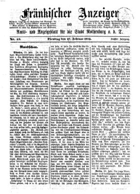 Fränkischer Anzeiger Dienstag 27. Februar 1872