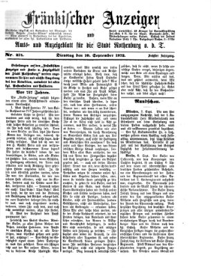 Fränkischer Anzeiger Dienstag 10. September 1872