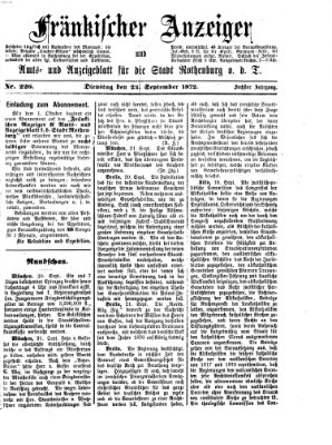 Fränkischer Anzeiger Dienstag 24. September 1872