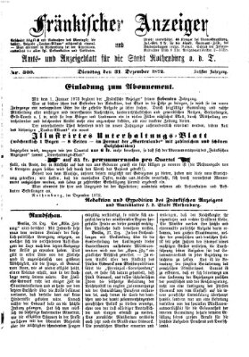 Fränkischer Anzeiger Dienstag 31. Dezember 1872