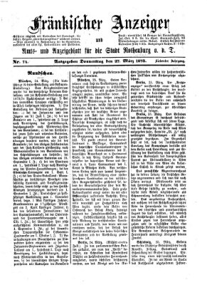 Fränkischer Anzeiger Donnerstag 27. März 1873