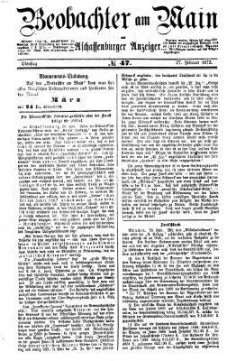 Beobachter am Main und Aschaffenburger Anzeiger Dienstag 27. Februar 1872