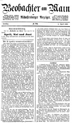 Beobachter am Main und Aschaffenburger Anzeiger Samstag 6. April 1872