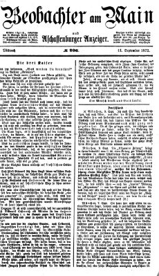 Beobachter am Main und Aschaffenburger Anzeiger Mittwoch 11. September 1872