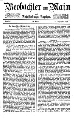 Beobachter am Main und Aschaffenburger Anzeiger Samstag 21. September 1872