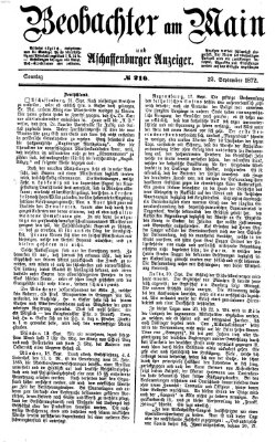 Beobachter am Main und Aschaffenburger Anzeiger Sonntag 22. September 1872