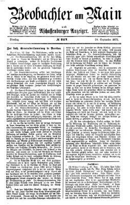 Beobachter am Main und Aschaffenburger Anzeiger Dienstag 24. September 1872