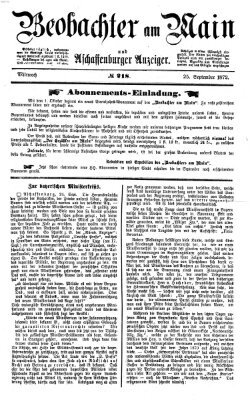 Beobachter am Main und Aschaffenburger Anzeiger Mittwoch 25. September 1872