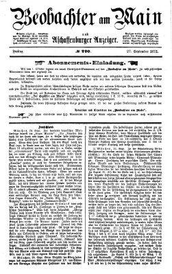 Beobachter am Main und Aschaffenburger Anzeiger Freitag 27. September 1872