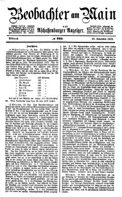 Beobachter am Main und Aschaffenburger Anzeiger Mittwoch 20. November 1872