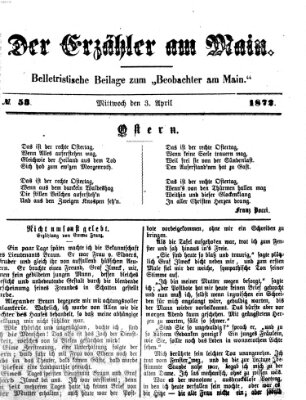 Der Erzähler am Main (Beobachter am Main und Aschaffenburger Anzeiger) Mittwoch 3. April 1872