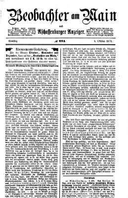 Beobachter am Main und Aschaffenburger Anzeiger Samstag 4. Oktober 1873