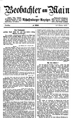 Beobachter am Main und Aschaffenburger Anzeiger Samstag 18. Oktober 1873