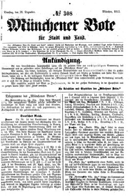 Münchener Bote für Stadt und Land Dienstag 31. Dezember 1872