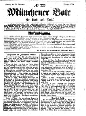 Münchener Bote für Stadt und Land Sonntag 21. September 1873