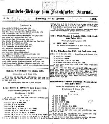 Frankfurter Journal. Handels-Beilage zum Frankfurter Journal (Frankfurter Journal) Samstag 11. Januar 1873